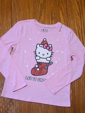 The Children's Place Pink Hello Kitty Glitter Stocking Long-Sleeve Tee